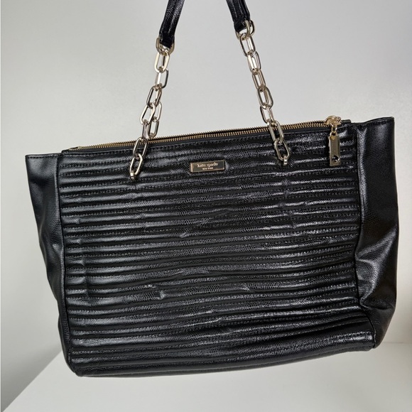 Kate Spade New York Black Textured Tote with Gold Chain - Picture 9 of 10